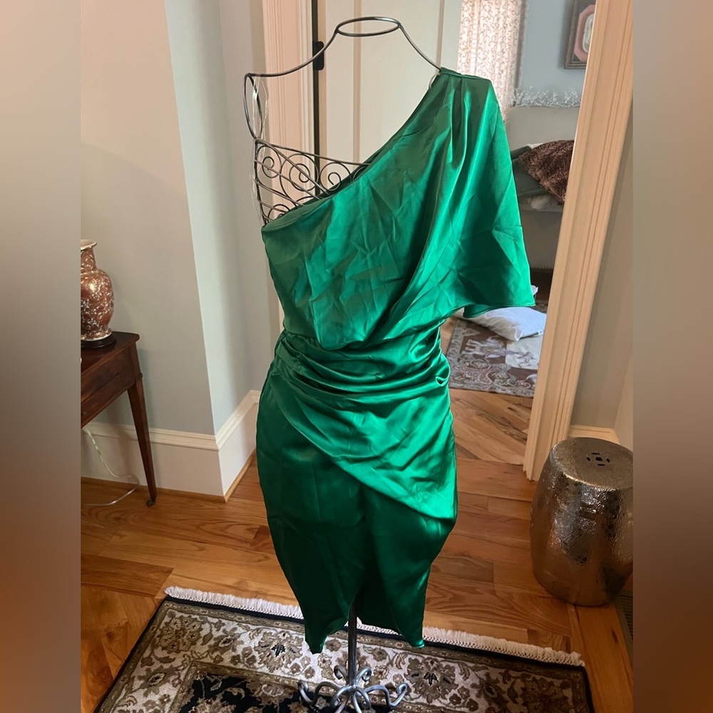 Emerald Green One Shoulder Silk Dress | Green Dress | Wedding Guest Dress - Picture 8 of 10